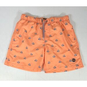 Shiwi Swim Trunks Large Orange Surf Van Print Drawstring Mesh Lined